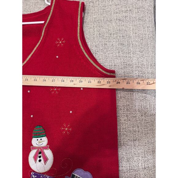 Ugly Christmas Sweater Vest Red Snowman Gold Pearls Plus Size 2X (20) - Picture 7 of 10